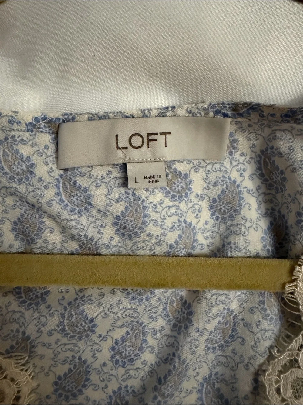 The Loft 100% Cotton Blue Paisley Lace-Trim Blouse